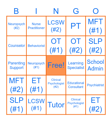 Kinder Clinic Networking Mixer Bingo Card