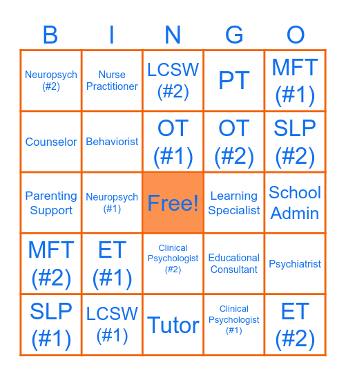 Kinder Clinic Networking Mixer Bingo Card