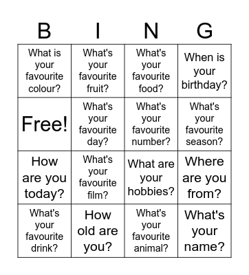 Nice to meet you Bingo Card