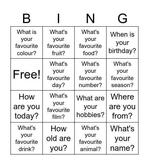 Nice to meet you Bingo Card