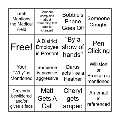 Faculty Member Bingo Card