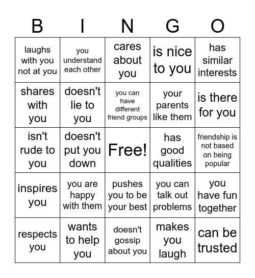 FRIENDSHIP Bingo Card