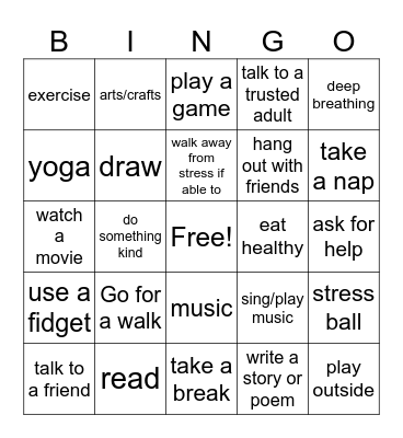 Coping Skills Bingo Card