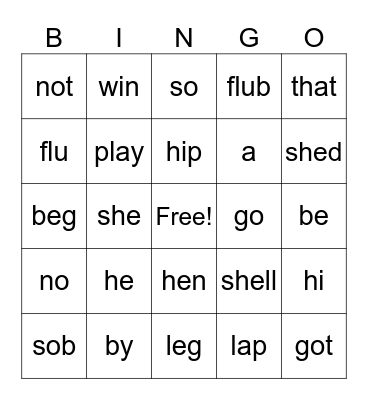 Open & Closed Syllables Bingo Card