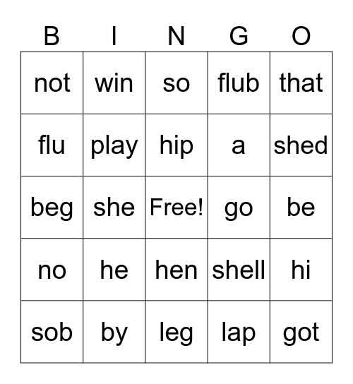 Open & Closed Syllables Bingo Card