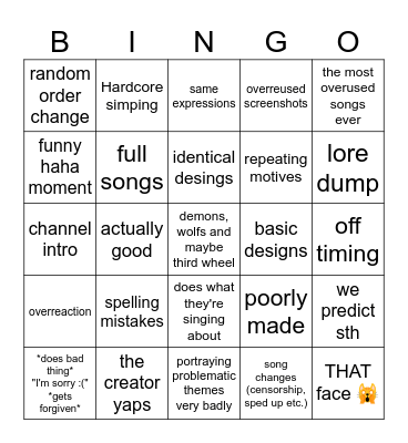 gacha singing (sinning) battle Bingo Card