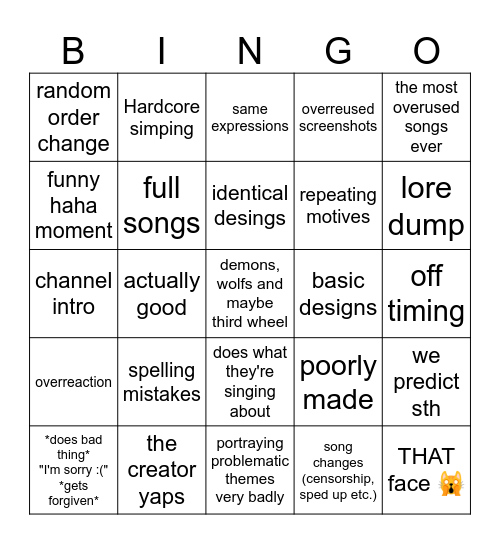 gacha singing (sinning) battle Bingo Card