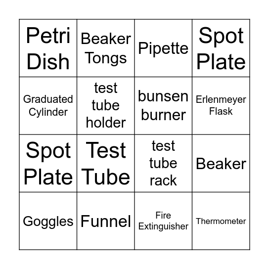 Science Equipment Bingo Card