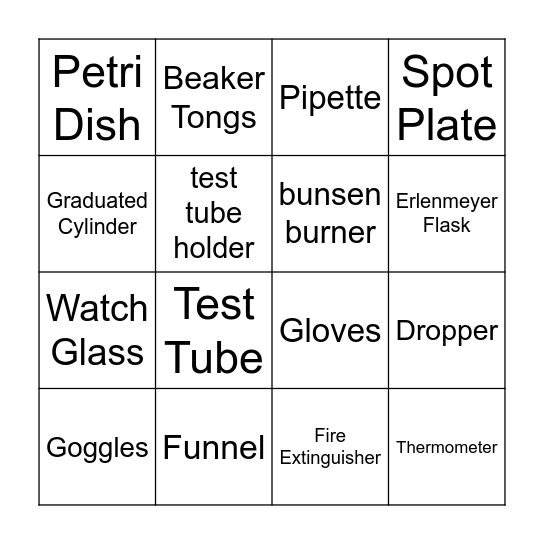 Science Equipment Bingo Card