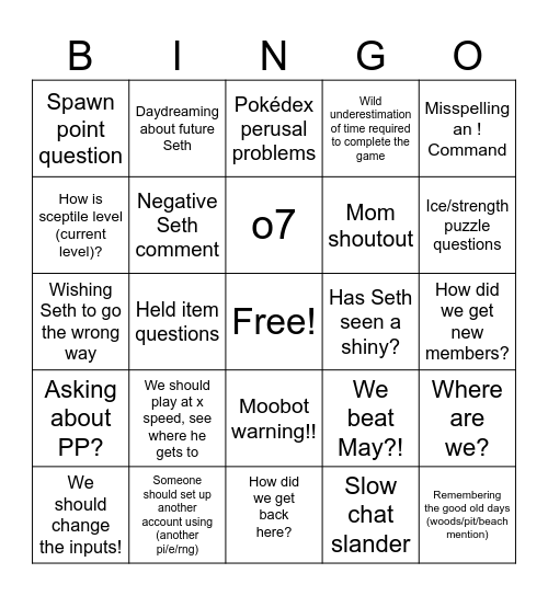 Pokemon Pi chat bingo Card