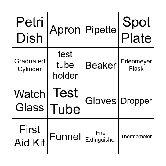 Science Equipment Bingo Card