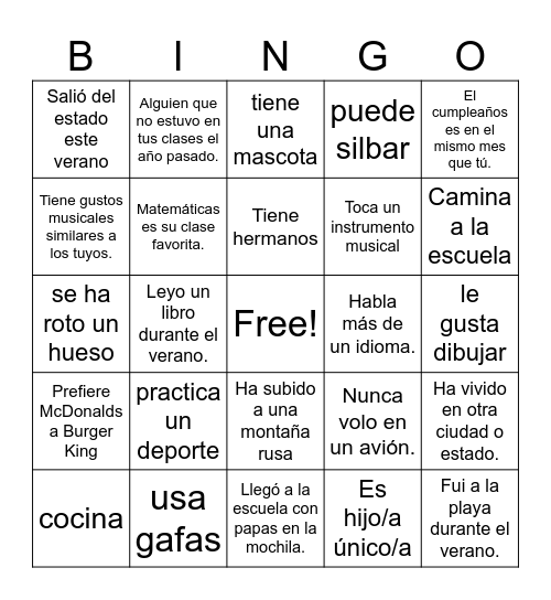 Classmate Bingo Card