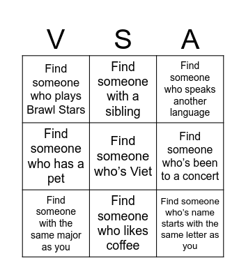 VSA Bingo Card