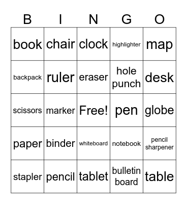 At School Bingo Card