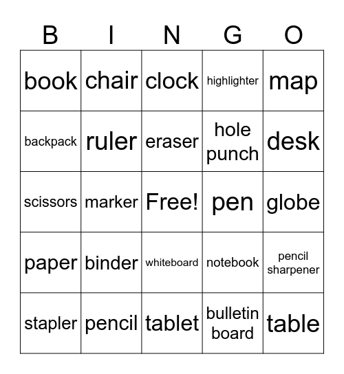 At School Bingo Card