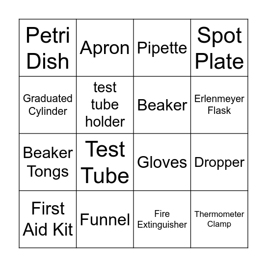 Science Equipment Bingo Card