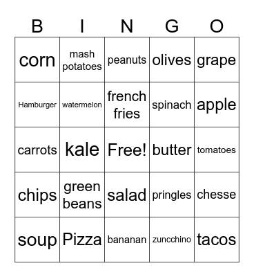 Food Bingo Card