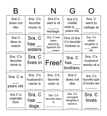 Una Introduccion de Sra. C Bingo Card