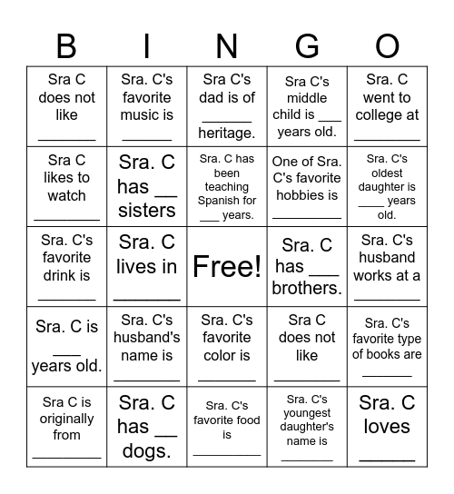 Una Introduccion de Sra. C Bingo Card