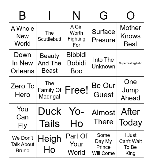 Old/New Disney Bingo Card