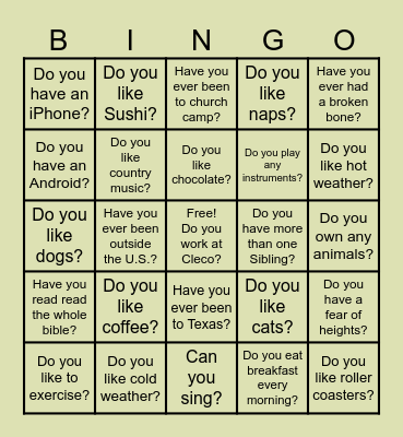 CLECO Bingo Card