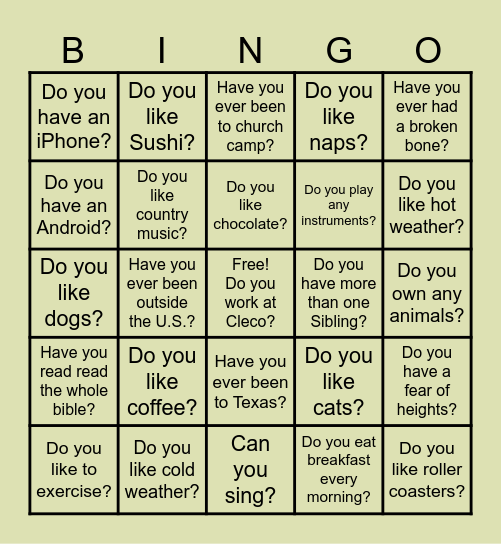 CLECO Bingo Card