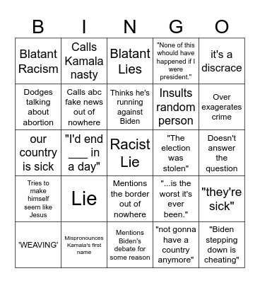 Trump Speech Bingo Card