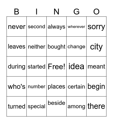 Sight Words for 2nd Grade Bingo Card
