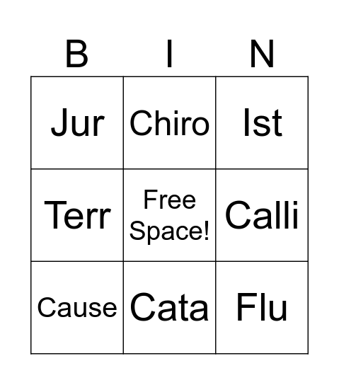 Stems BINGO Card