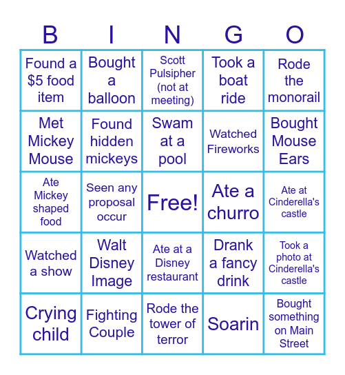 DISNEY WORLD BINGO Card