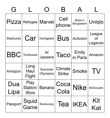 Globalization Bingo Card