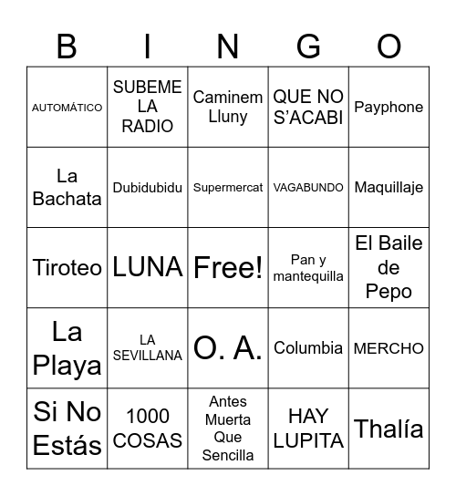 BINGO MUSICAL Bingo Card