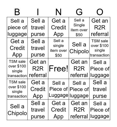 MSC Sales Bingo Card