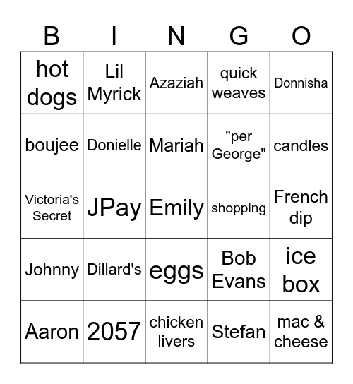 Emily BINGO: part 2 Bingo Card