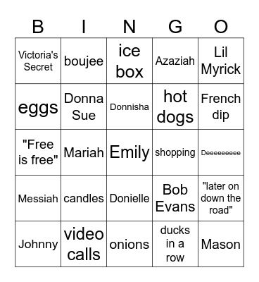 Emily BINGO: part 2 Bingo Card