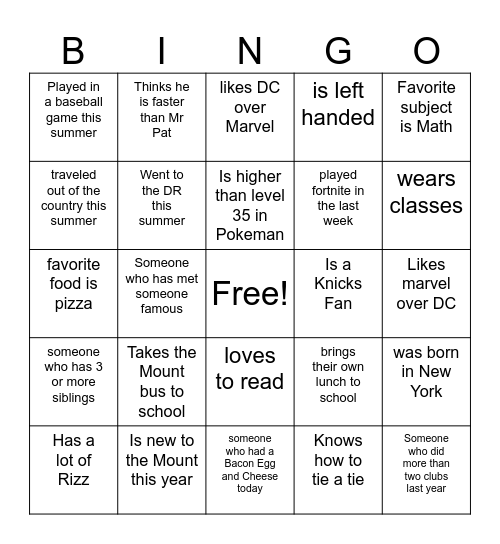 Untitled Bingo Card