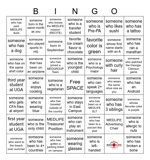 MEDLIFE Get-To-Know You Bingo Card