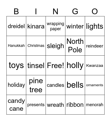 December Vocabulary Words Bingo Card