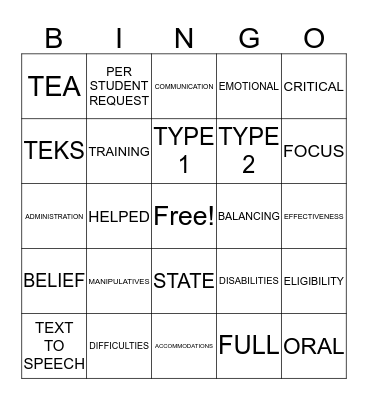 Campus Administrators LOVE Accommodations Bingo Card