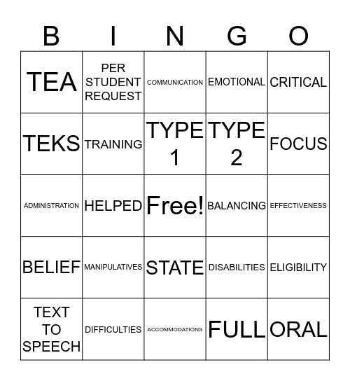Campus Administrators LOVE Accommodations Bingo Card