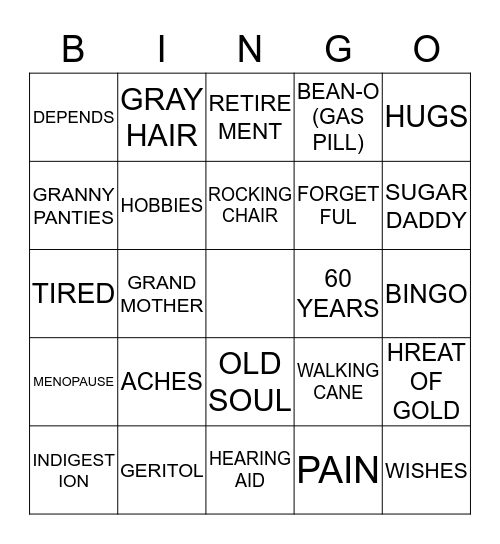 KAREN'S 60th BIRTHDAY Bingo Card