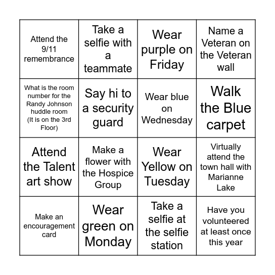 Employee Appreciation Week Bingo Card