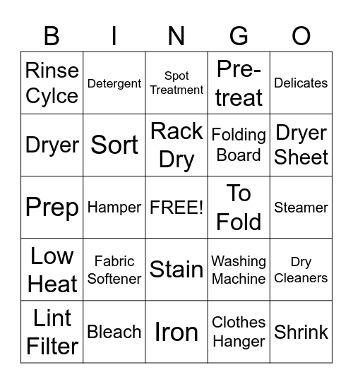 Laundry Bingo Card