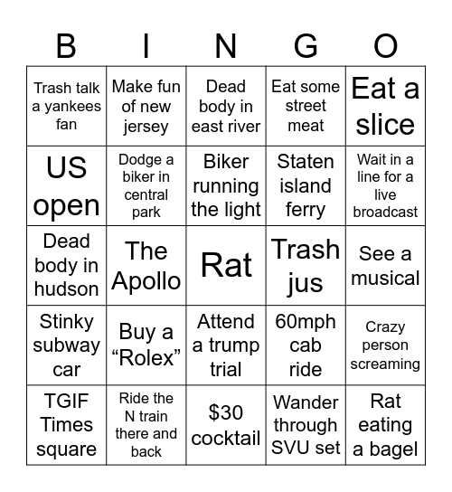 NYC Bingo Card