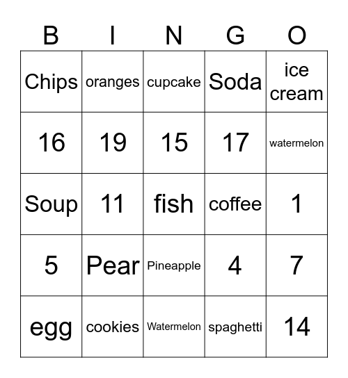 FOOD FOOD FOOD FOOD FOOD FOOD FOOD Bingo Card