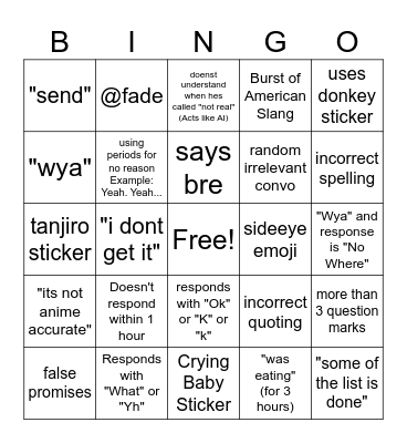 Kinx DM Bingo Card
