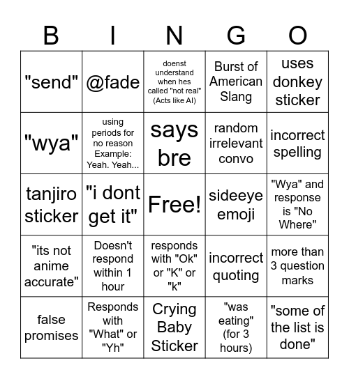 Kinx DM Bingo Card