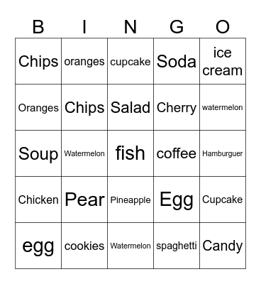 FOOD FOOD FOOD FOOD FOOD FOOD FOOD Bingo Card