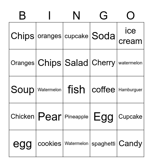 FOOD FOOD FOOD FOOD FOOD FOOD FOOD Bingo Card