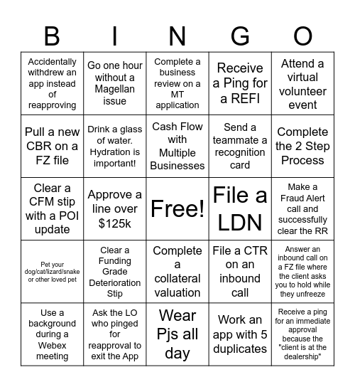 Direct UW WFH Bingo Card